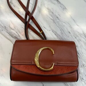 Chloe Tan Leather Crossbody Bag with Gold Accent